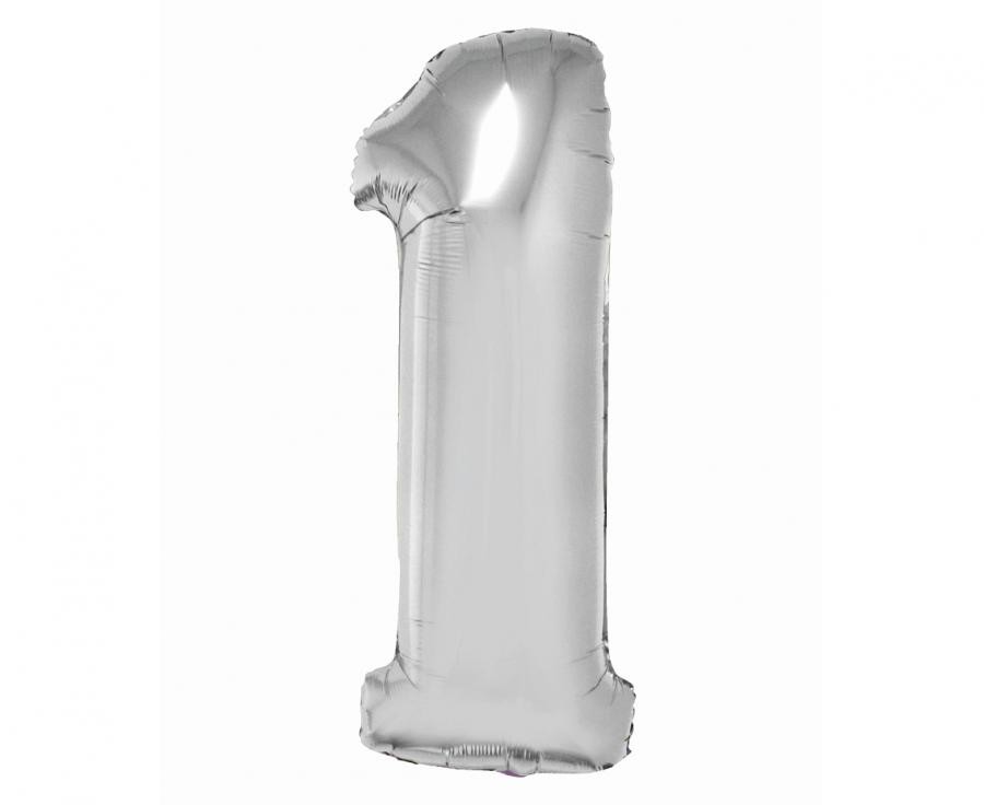 Фолиев балон - цифра 1 - сребро - 76см