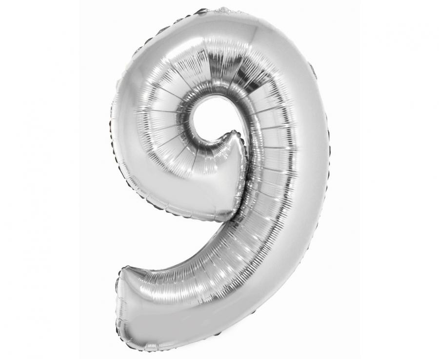 Фолиев балон - цифра 9 - сребро - 76см