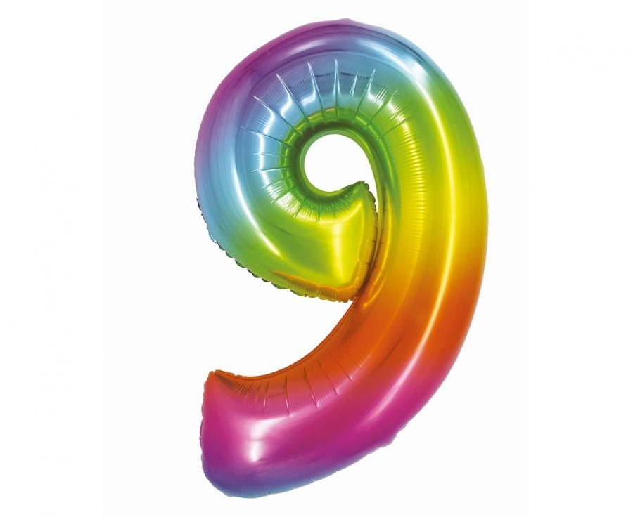 Фолиев балон - цифра 9 - дъга - 76см