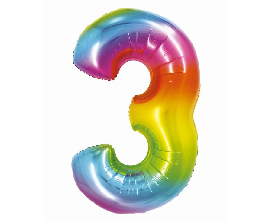 Фолиев балон - цифра 3 - дъга - 76см