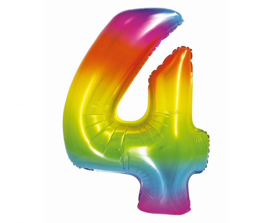 Фолиев балон - цифра 4 - дъга - 76см