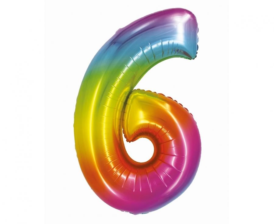 Фолиев балон - цифра 6 - дъга - 76см