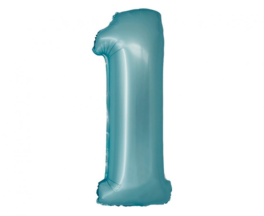 Фолиев балон - цифра 1 - светло син - 76см