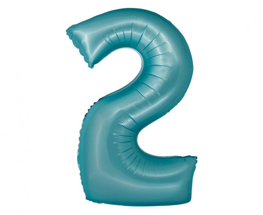 Фолиев балон - цифра 2 - светло син - 76см