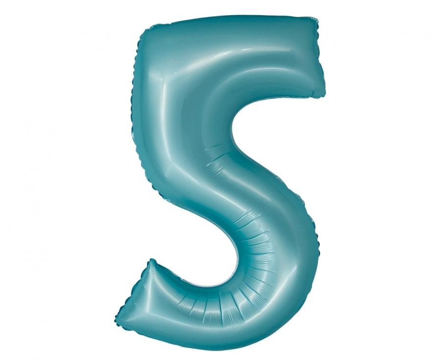 Фолиев балон - цифра 5 - светло син - 76см