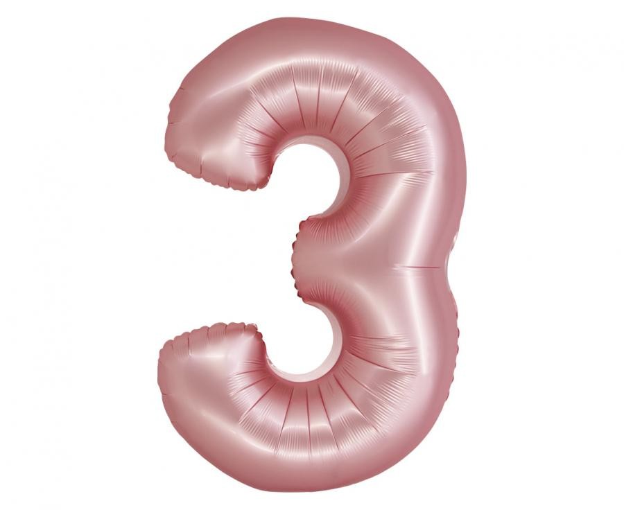 Фолиев балон - цифра 3 - розово злато - 76см