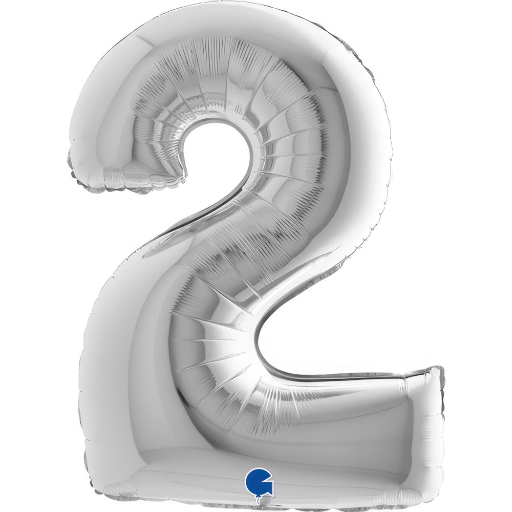 Фолиев балон - цифра 2 - сребро - 101 см