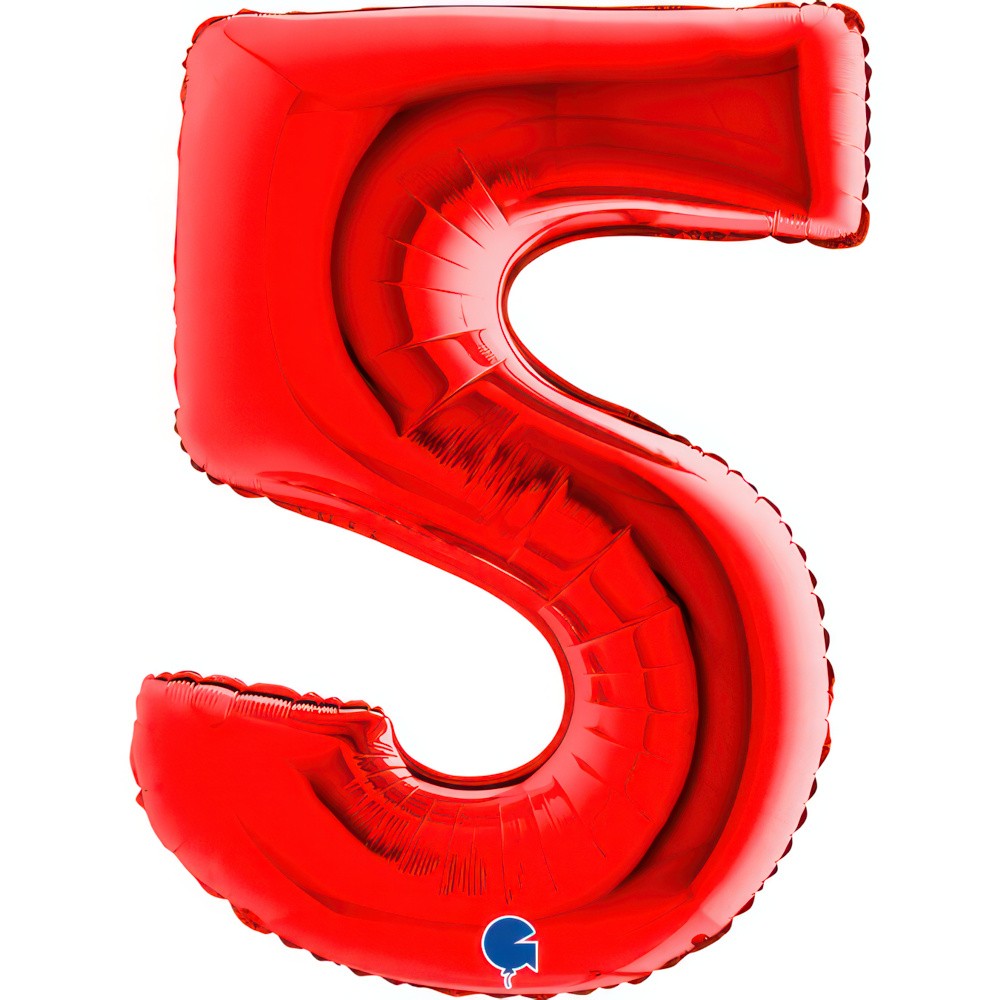 Фолиев балон - цифра  5 - червен - 101 см