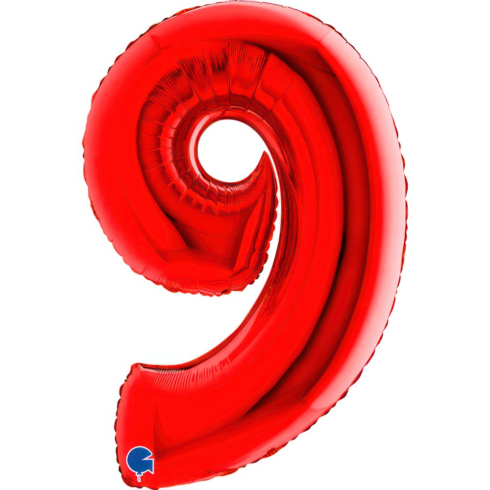 Фолиев балон - цифра  9 - червен - 101 см